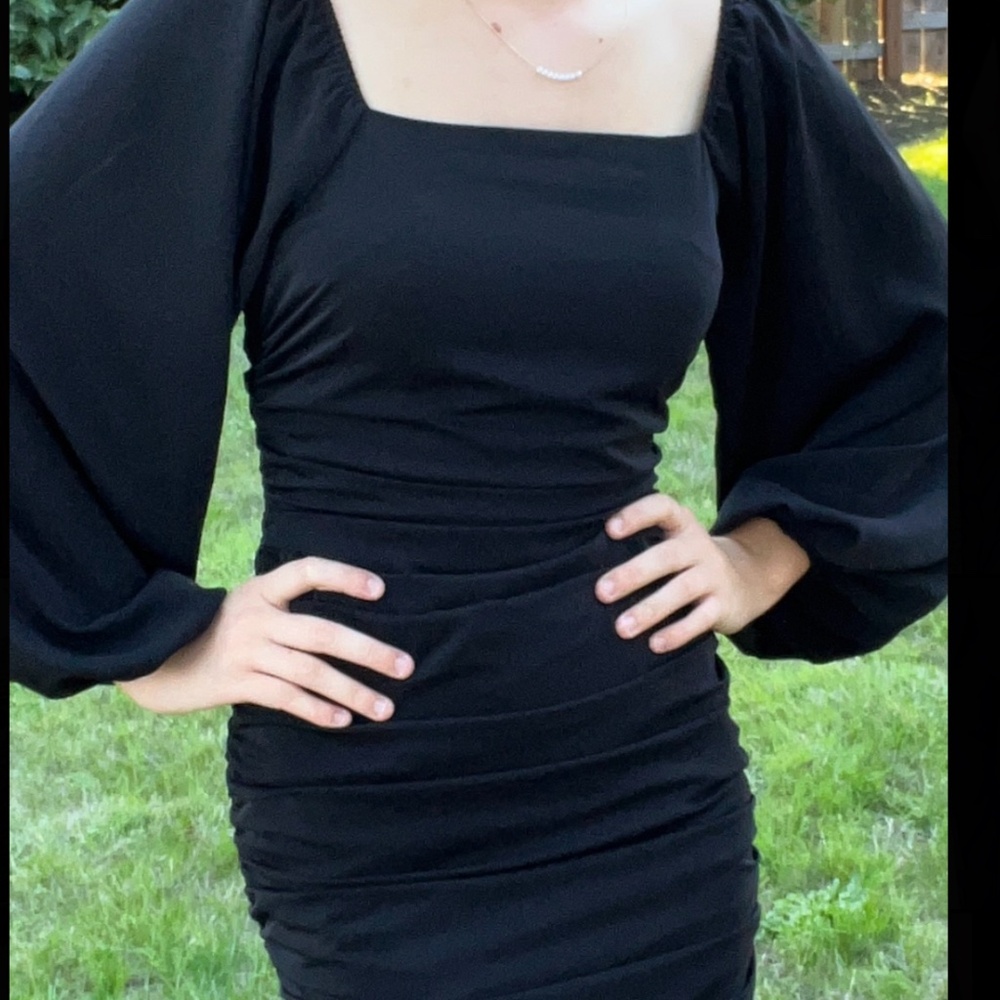 Mini black ruched dress